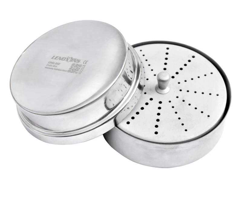 Aluminium Endo Box Round Shape 1.7mm 48 Holes 2.4mm Holes Stainless Steel - Image 1