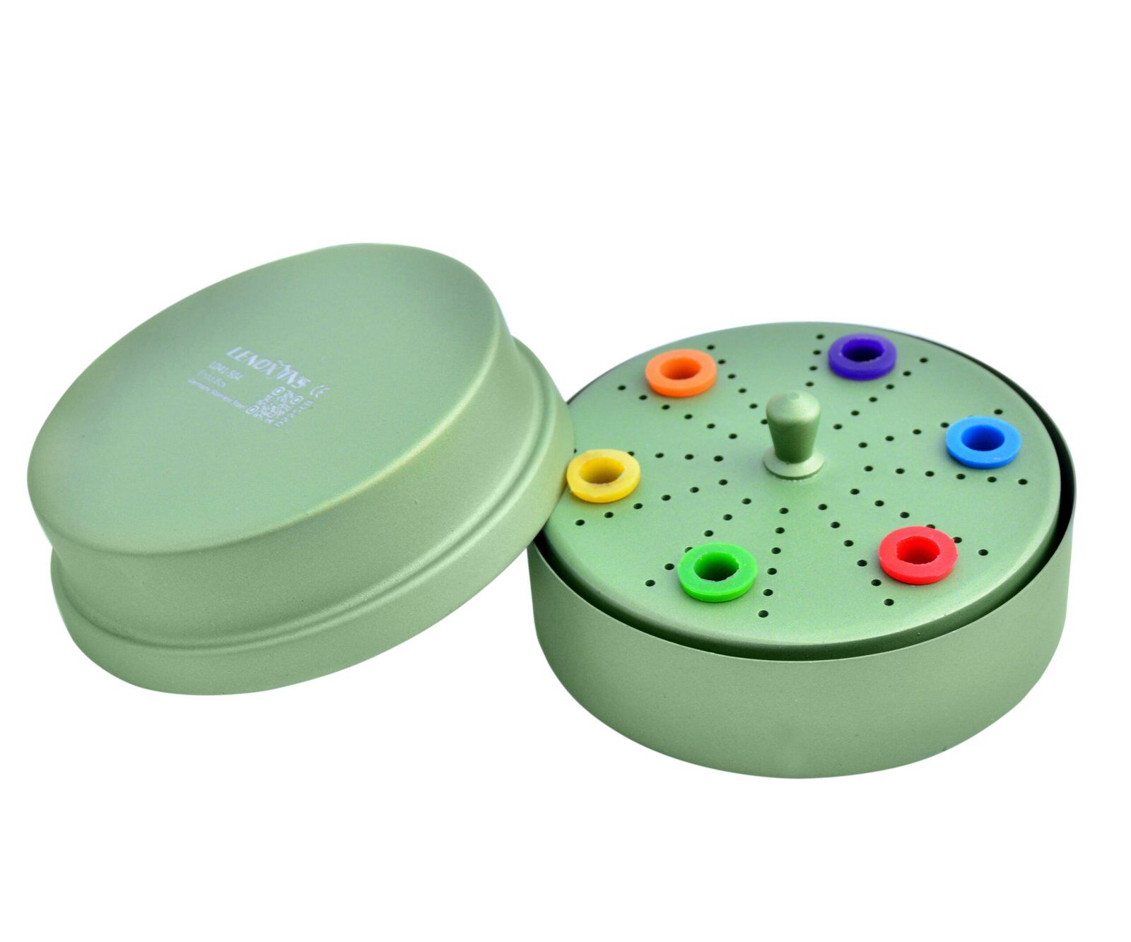 Aluminium Endo Box Round Shape 1.8mm 72 Holes Autoclavable Teflon coated - Image 1