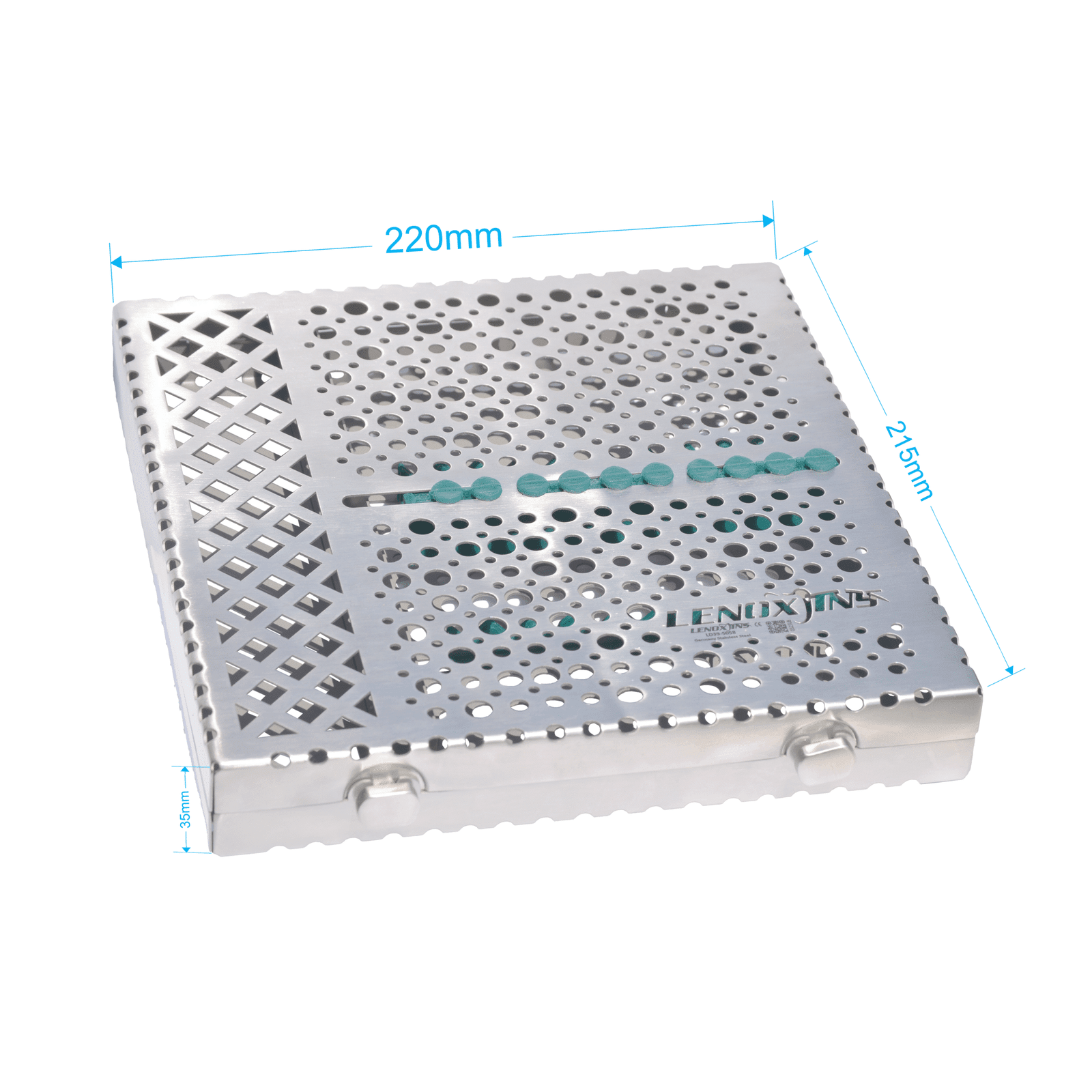 LD39-5058 Dental Cassette Removeable Lid with compartment/silicon pad 220x215x35mm - SteriFlow Series - Image 1