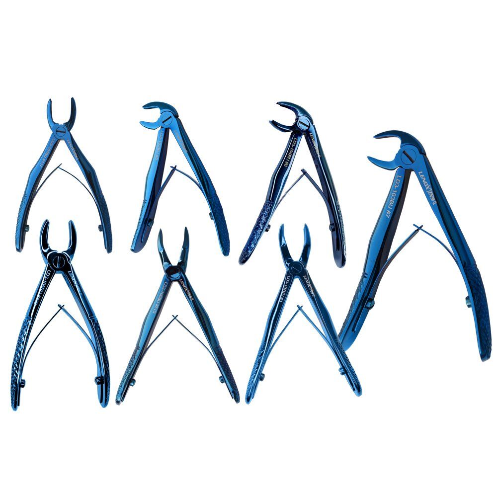 LDS4-120BU-Pediatric-Extracting-Forceps-Set-Of-7-Blue-Titanium-Coated-1.jpg Pediatric Extracting Forceps Set of 7 - Image 1