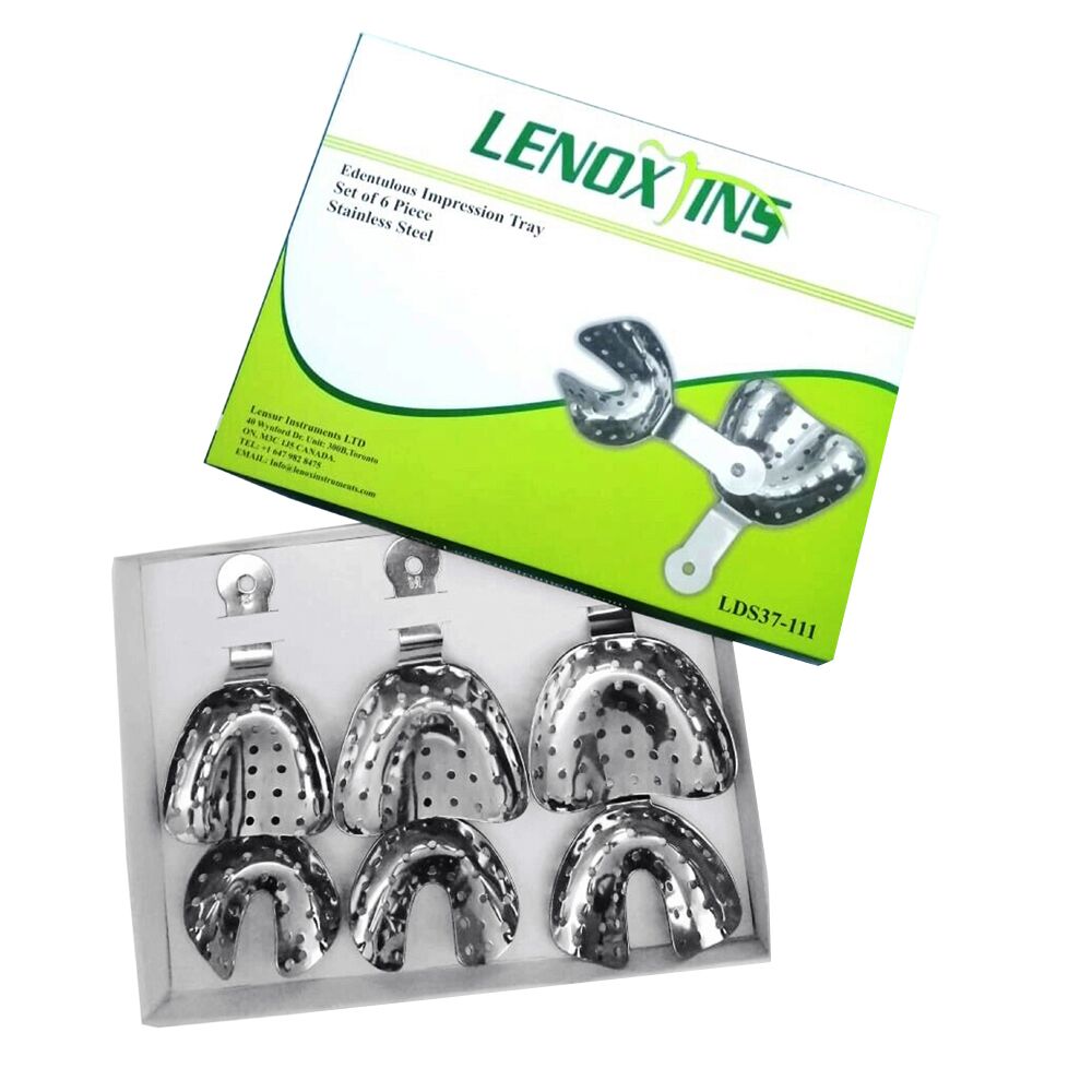 LDS37-111-Dental-Edentulous-impression-Trays-Set-Of-6.-Dental-Instruments.-Stainless-Steel-1.jpg Impression Trays Edentulous Perforated Set of 6 - Image 1