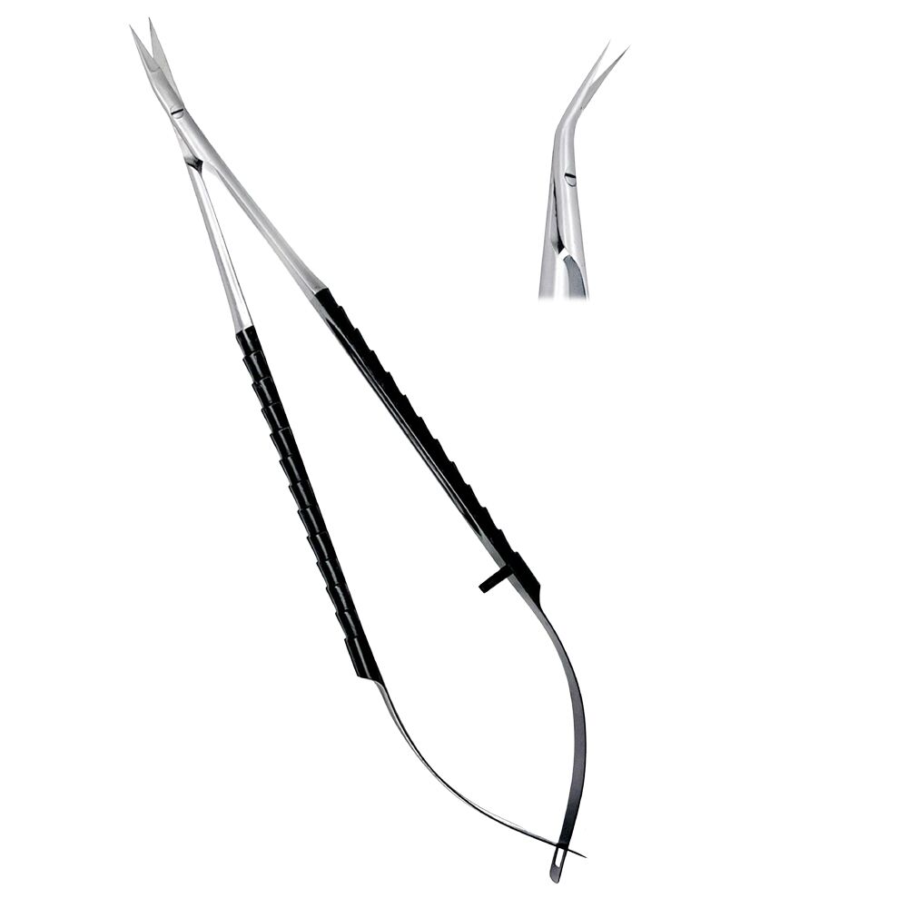 Surgical-Micro-Tissue-Scissors-45-CVD-TC-17cm-High-Quality-Dental-Instruments-copy-1.jpg Castroviejo Scissors 18cm TC Ergo Handle Black 45° CVD - Image 1