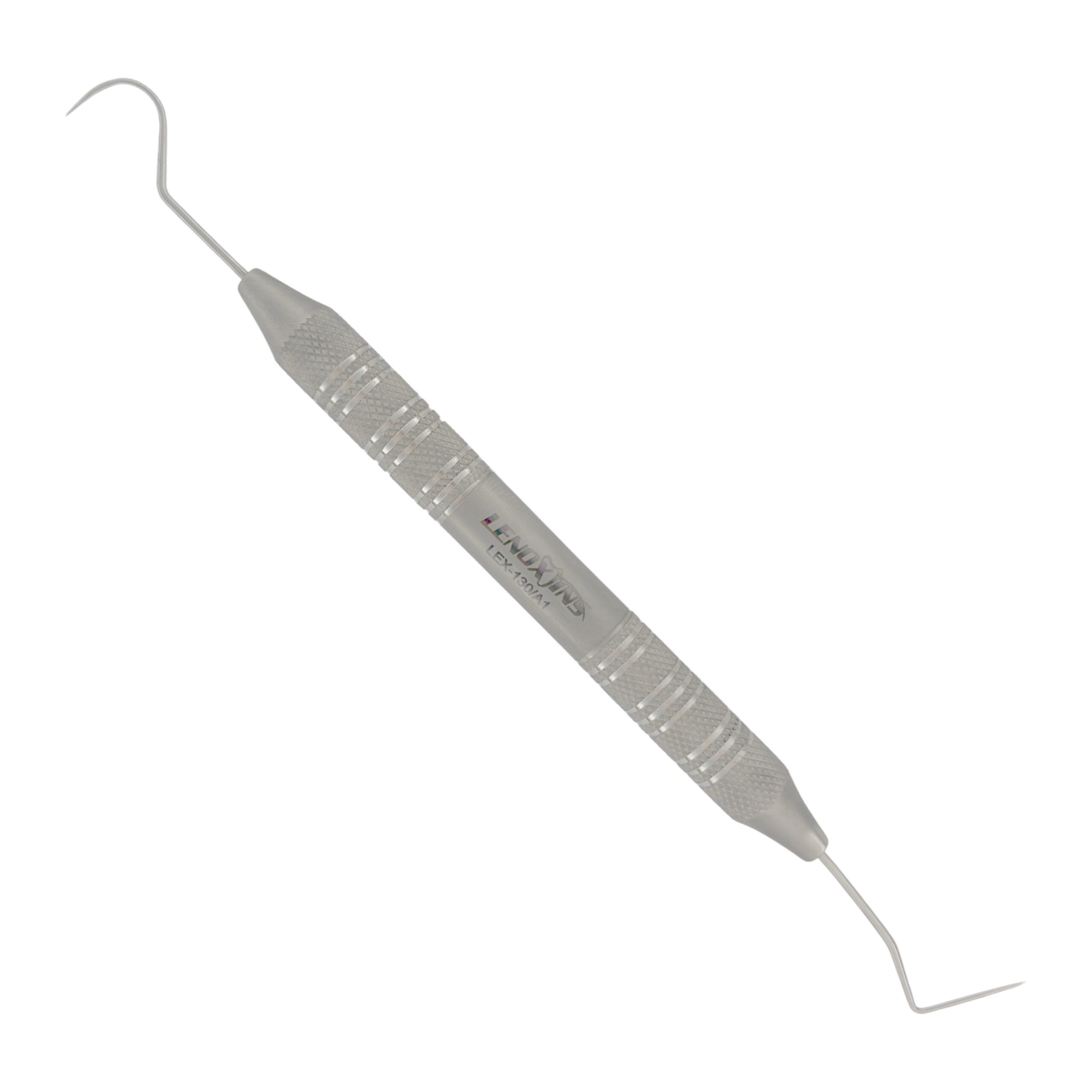 Double-ended dental explorer tool with 23 explorer tip and DG16 endodontic explorer, featuring a textured handle for grip, designed for caries detection and endodontic exploration.