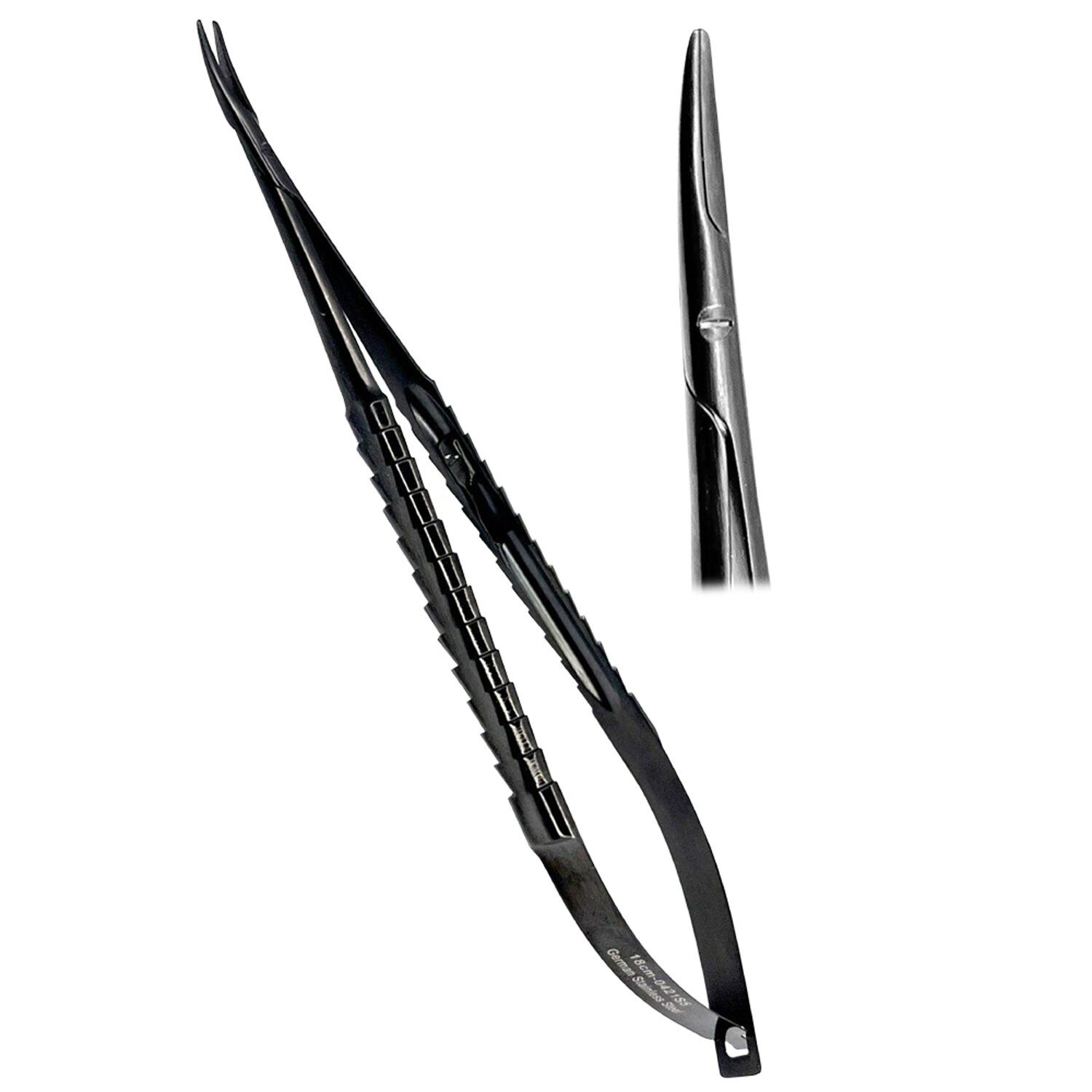 Castro-Viejo Micro Needle Holder TC 18cm CVD Locking Ergo Handle Black, - Image 1